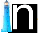 A blue lighthouse stands tall beside a stylized letter 